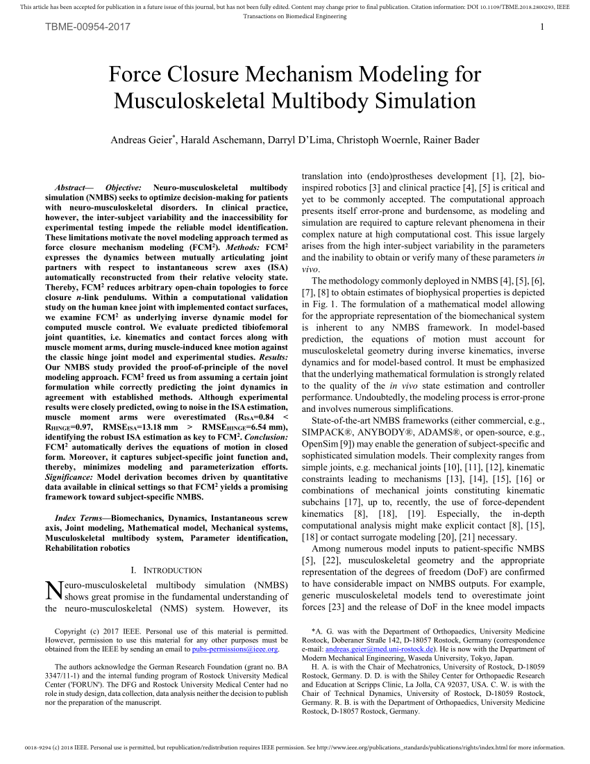 PDF) Force Closure Mechanism Modeling for Musculoskeletal ...