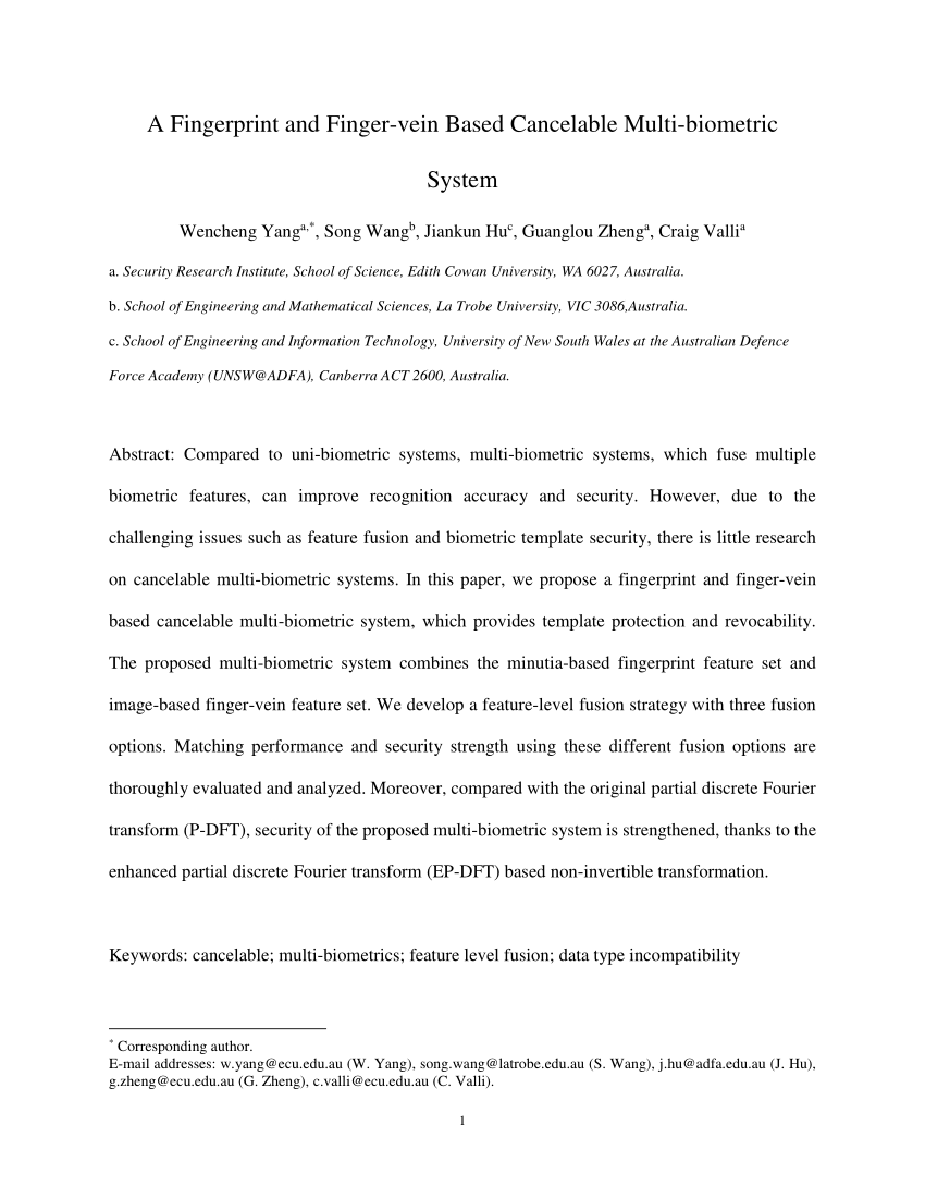 (PDF) A Fingerprint and Finger-vein Based Cancelable Multi 