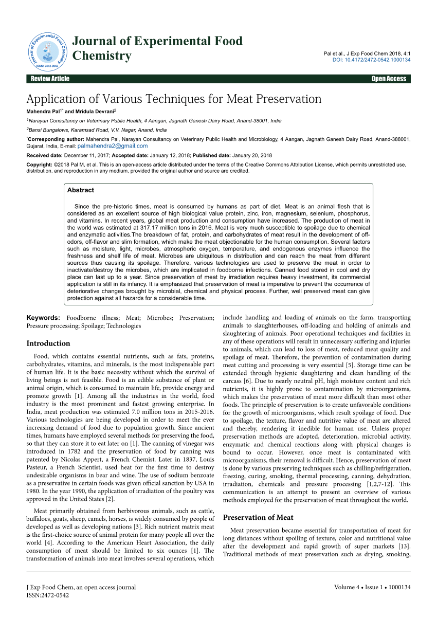 Pdf Application Of Various Techniques For Meat Preservation