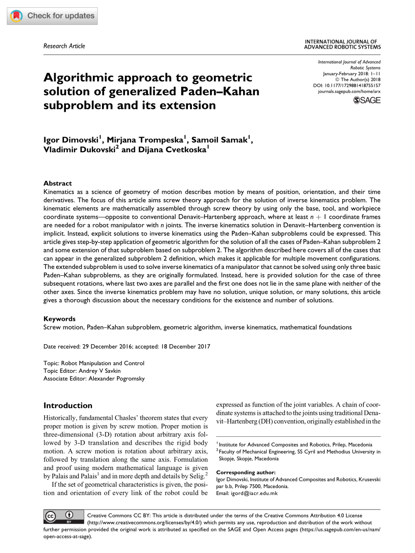 Pdf Algorithmic Approach To Geometric Solution Of Generalized Paden Kahan Subproblem And Its Extension