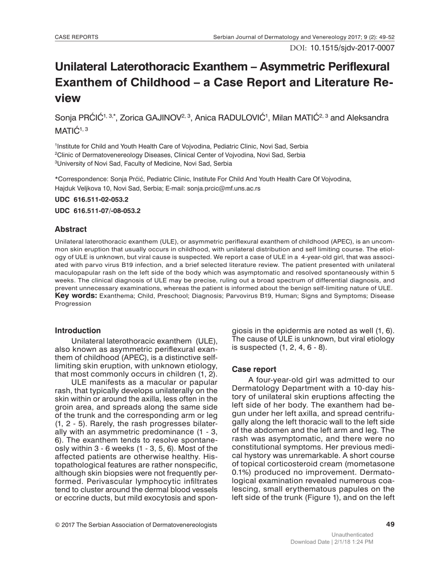 (PDF) Unilateral Laterothoracic Exanthem – Asymmetric 