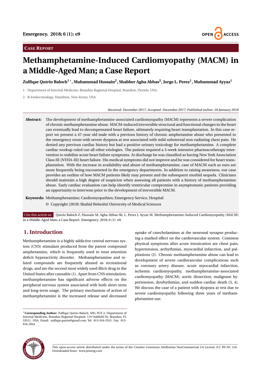 Pdf Methamphetamine Induced Cardiomyopathy Macm In A