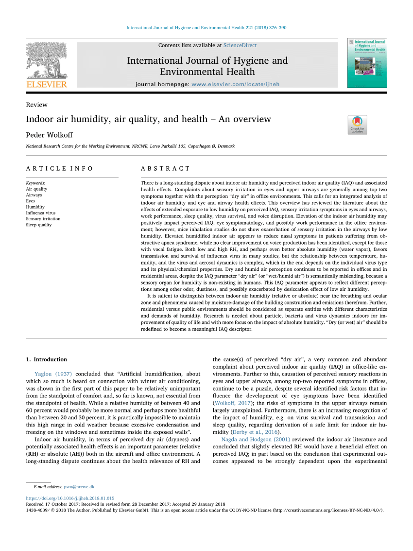 Pdf Indoor Air Humidity Air Quality And Health An Overview