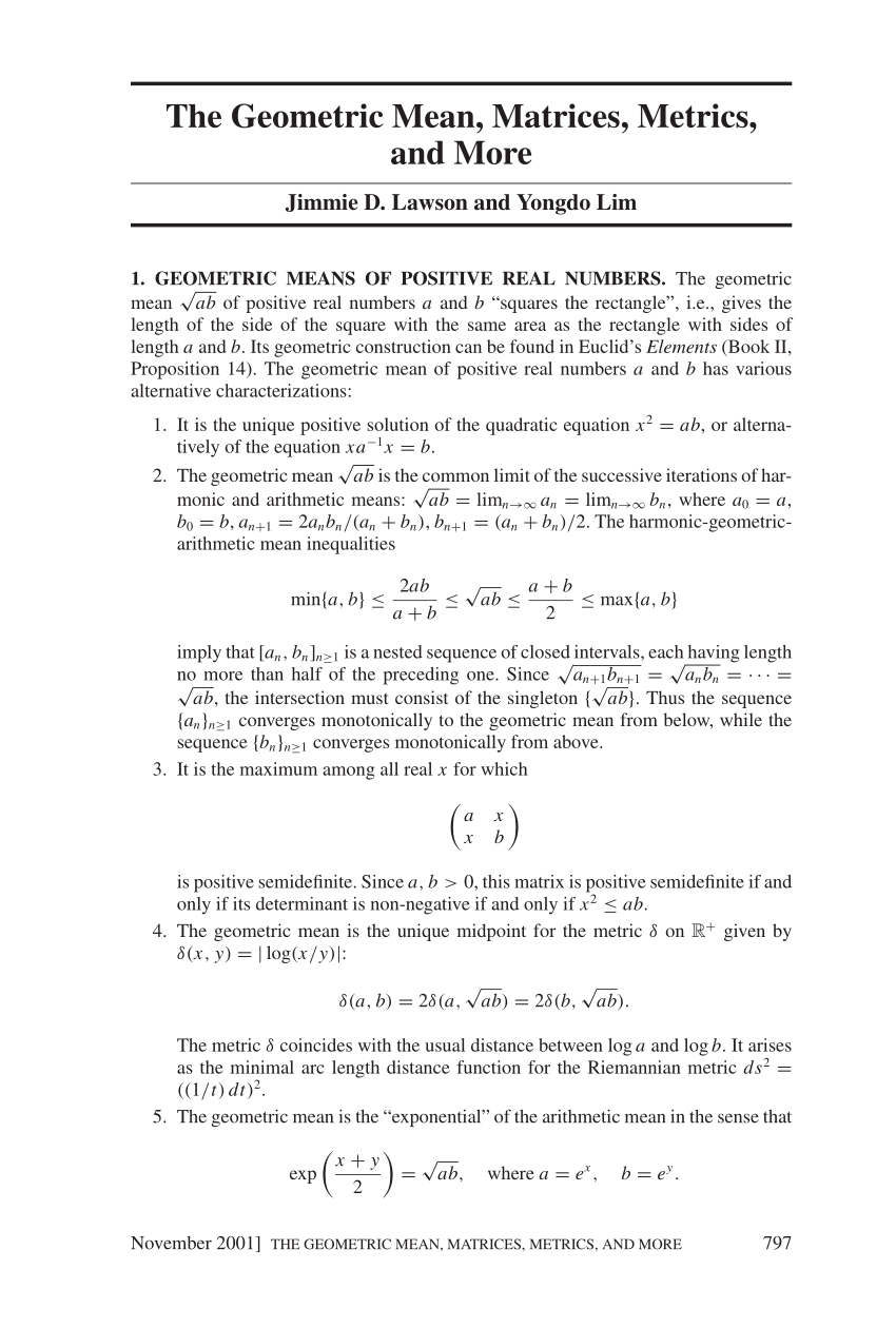 Pdf The Geometric Mean Matrices Metrics And More