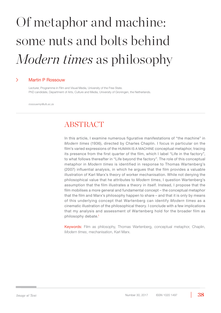 PDF) Of Metaphor and Machine: Some Nuts and Bolts behind 'Modern Times' as  Philosophy