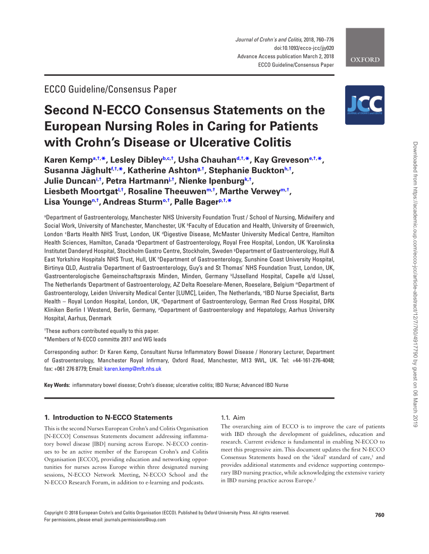 PDF) DOP028 Second N-ECCO Consensus Statements on the European nursing roles caring for with Crohn's disease or colitis