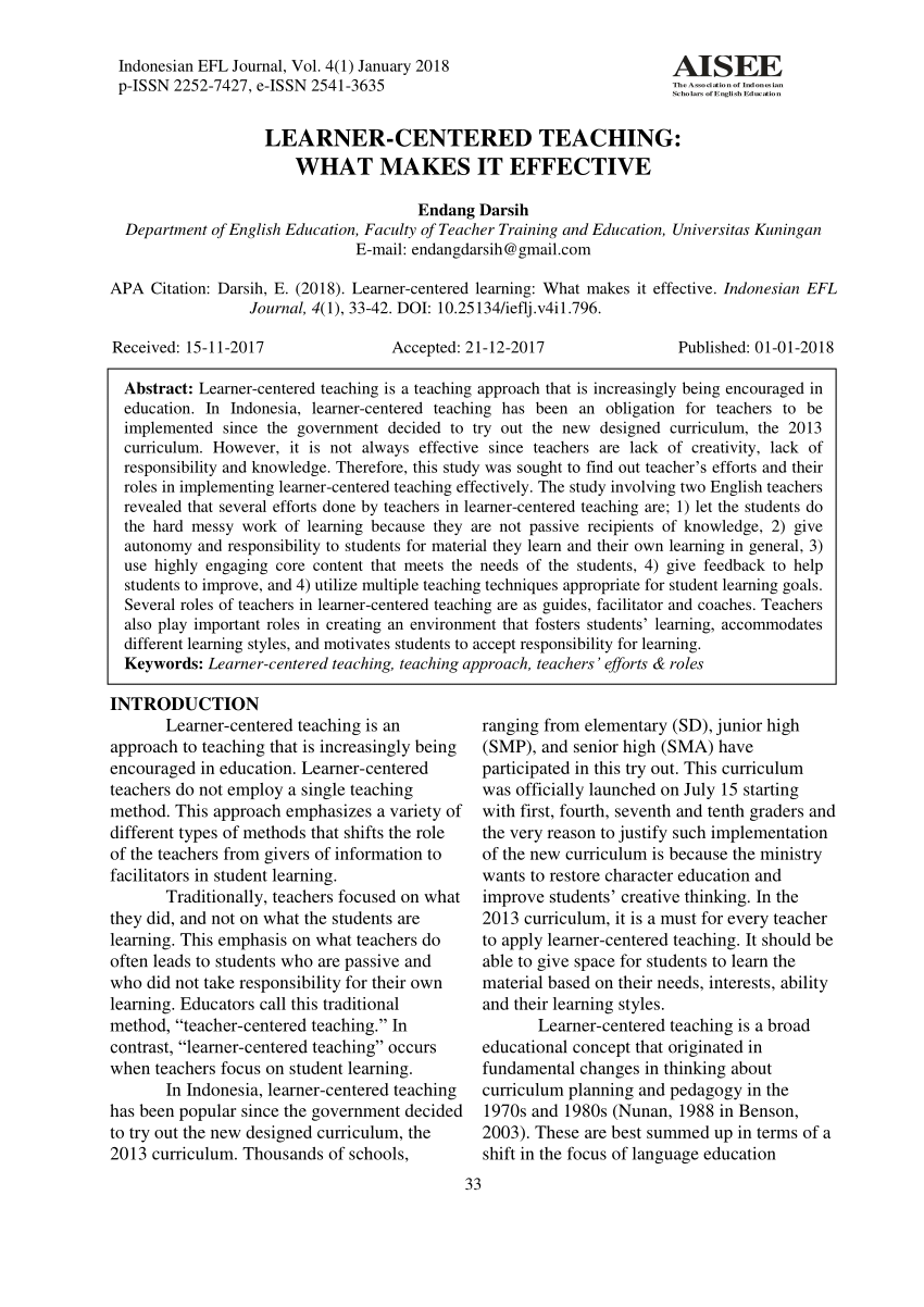 research paper about learner centered teaching