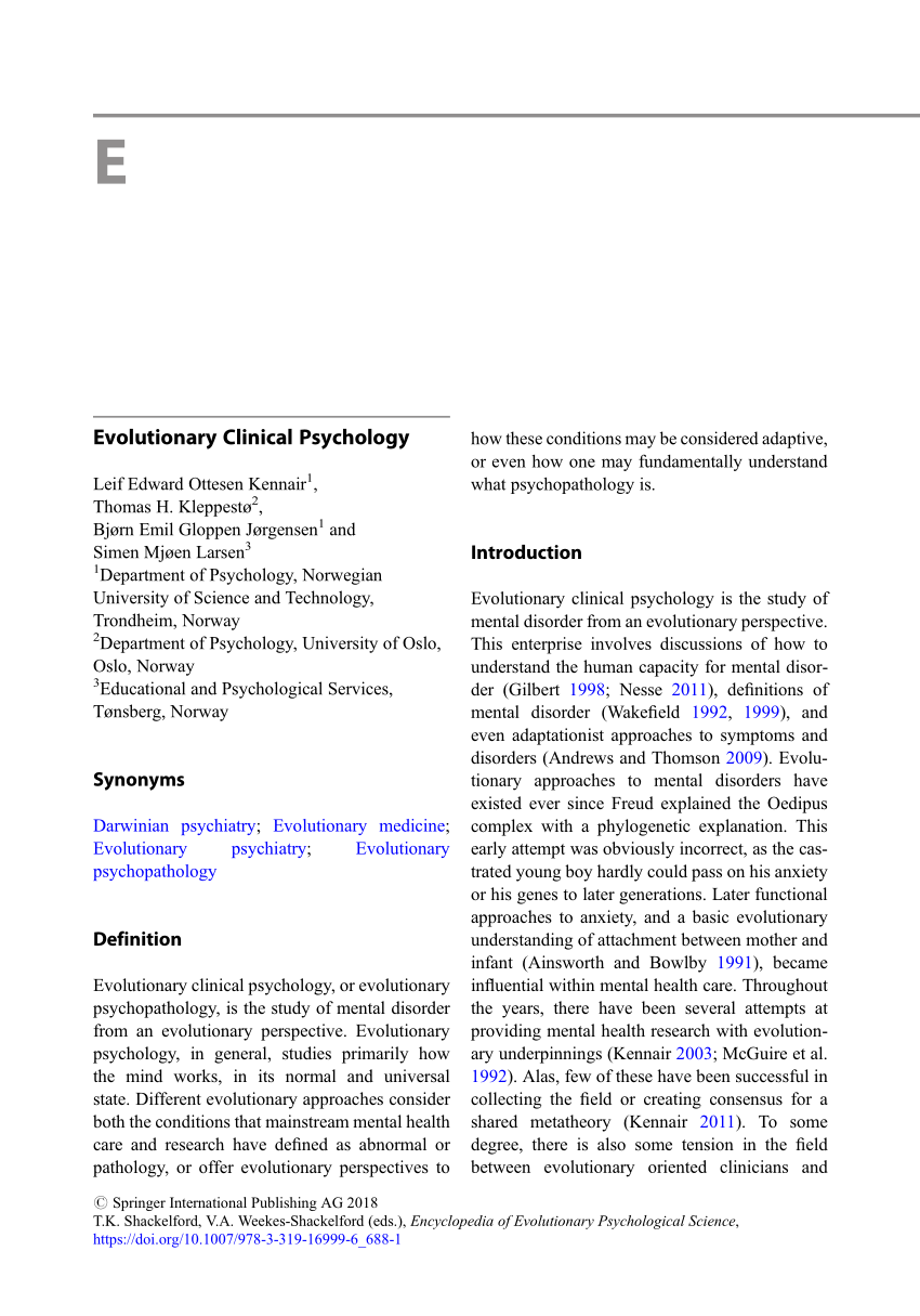 pdf) evolutionary clinical psychology