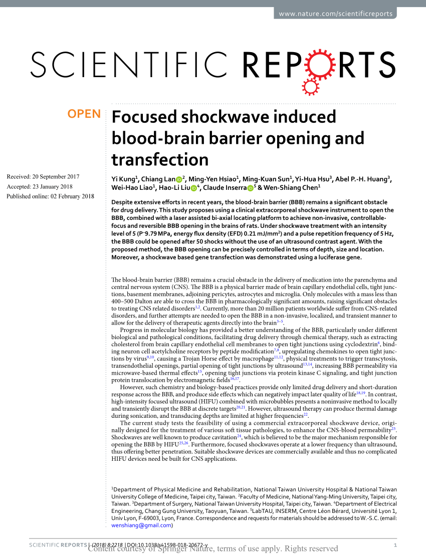 PDF) Focused shockwave induced blood-brain barrier opening and transfection