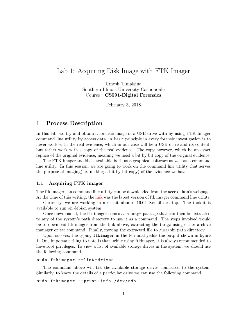 Pdf Lab 1 Acquiring Disk Image With Ftk Imager
