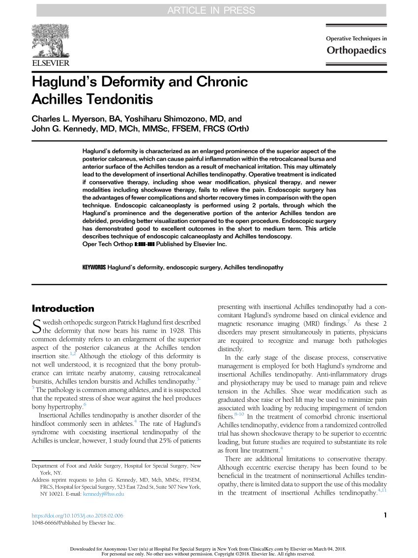 Pdf Haglund S Deformity And Chronic Achilles Tendonitis