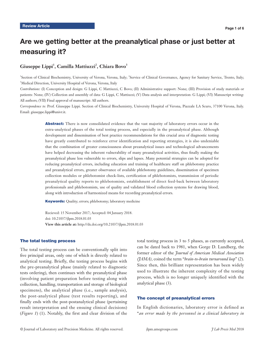 (PDF) Are we getting better at the preanalytical phase or just better ...