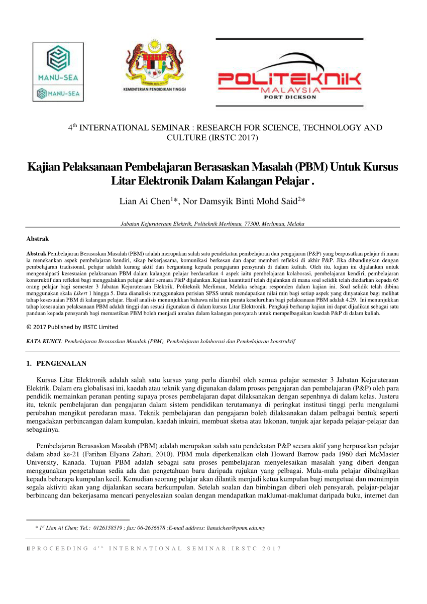 Pdf Kajian Pelaksanaan Pembelajaran Berasaskan Masalah Pbm Untuk Kursus Litar Elektronik Dalam Kalangan Pelajar