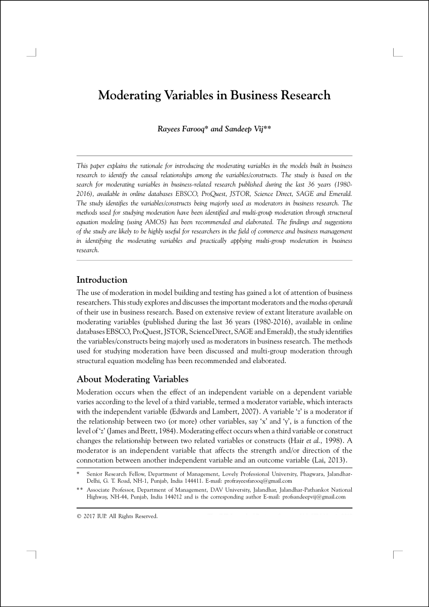 moderator variable in research pdf