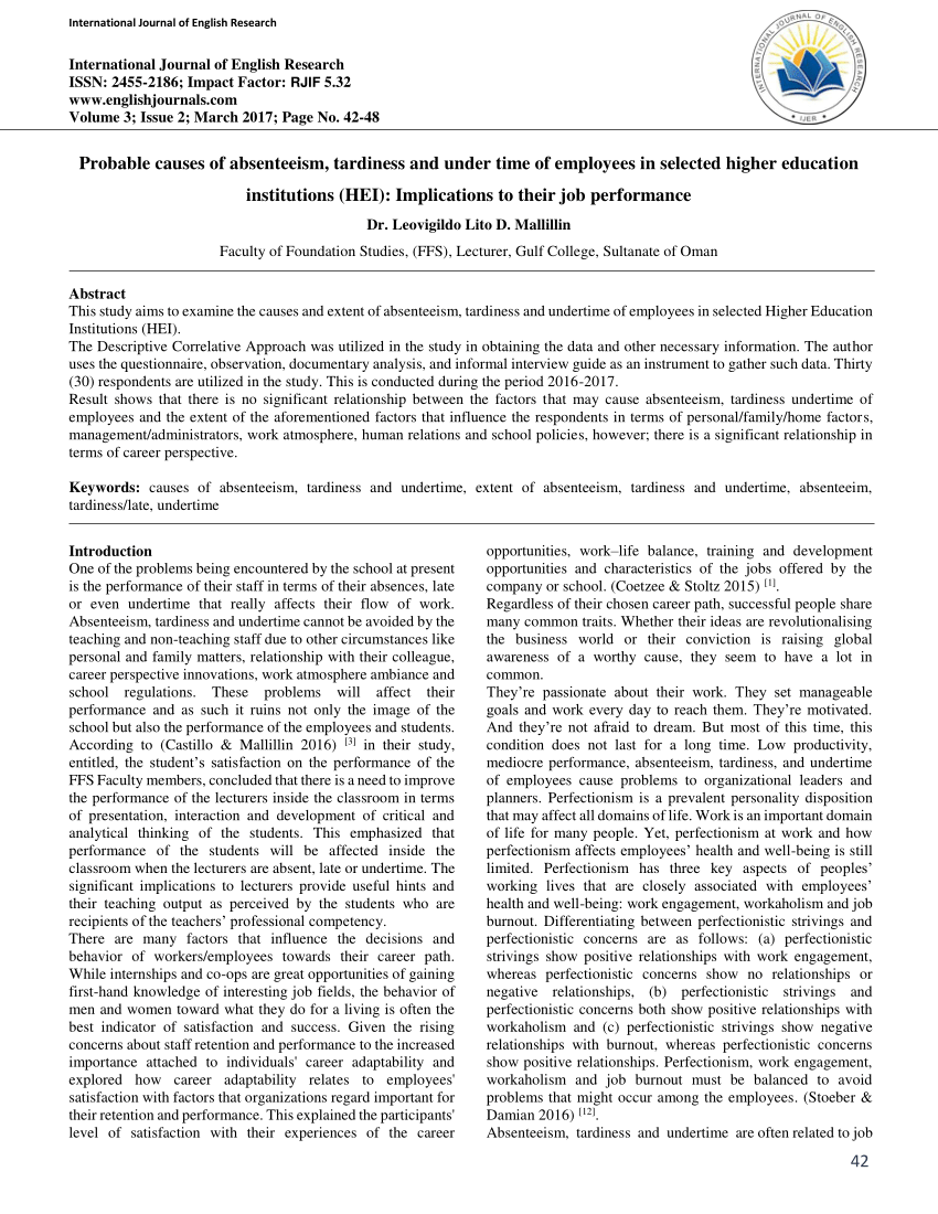 sample research paper about absenteeism