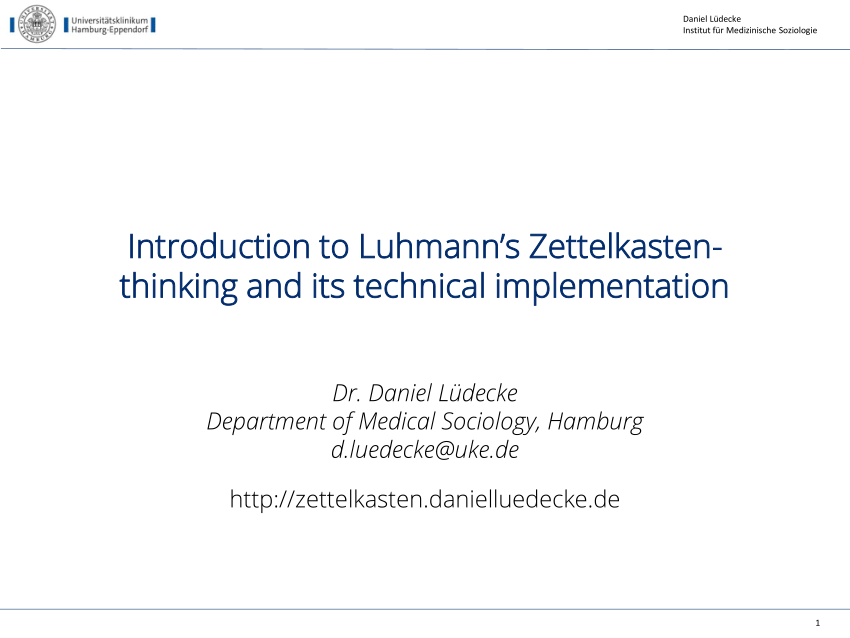(PDF) Introduction into Luhmanns Zettelkasten-Thinking and its ...