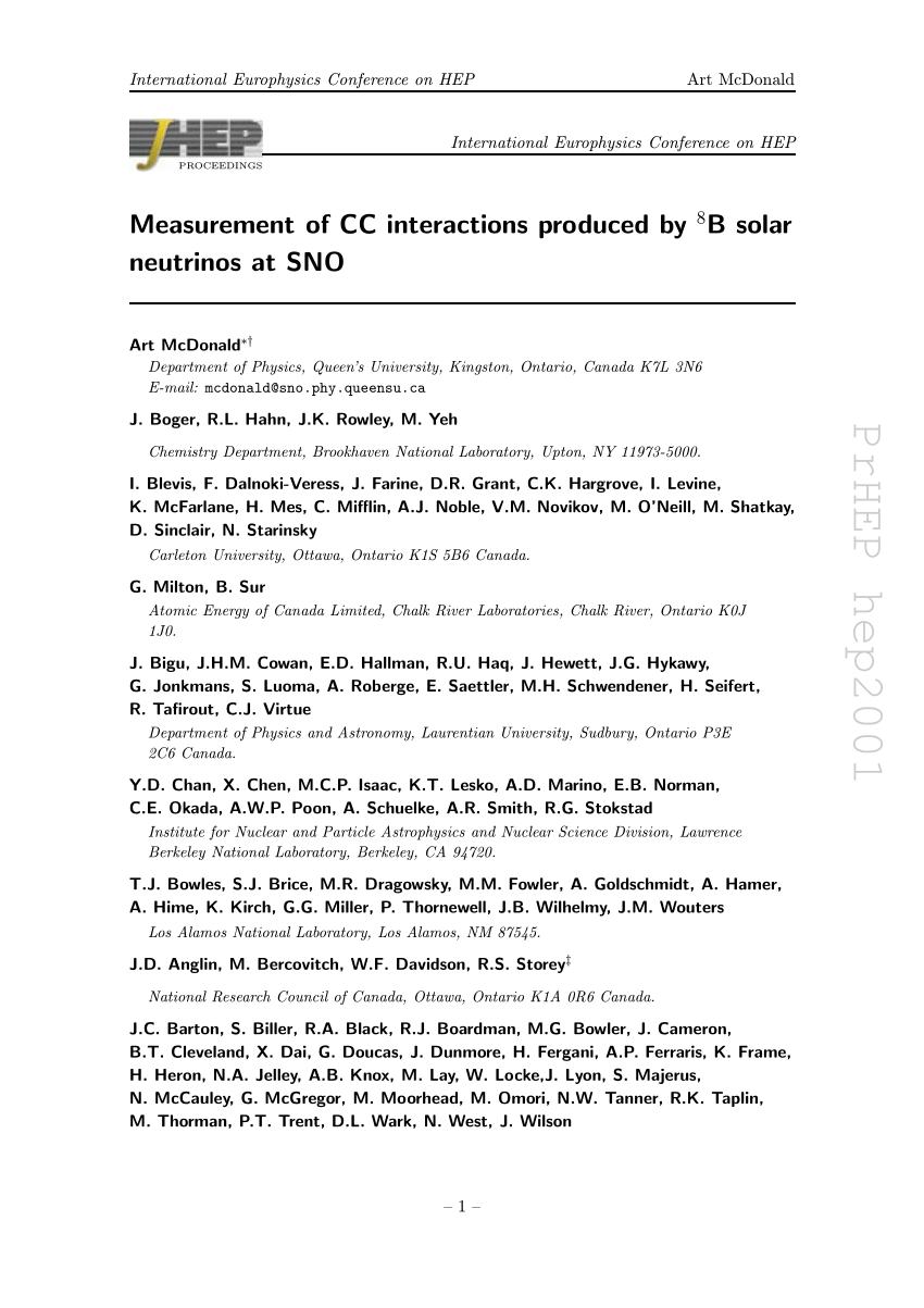 Pdf Measurement Of Cc Interactions Produced By 8 B Solar Neutrinos At Sno