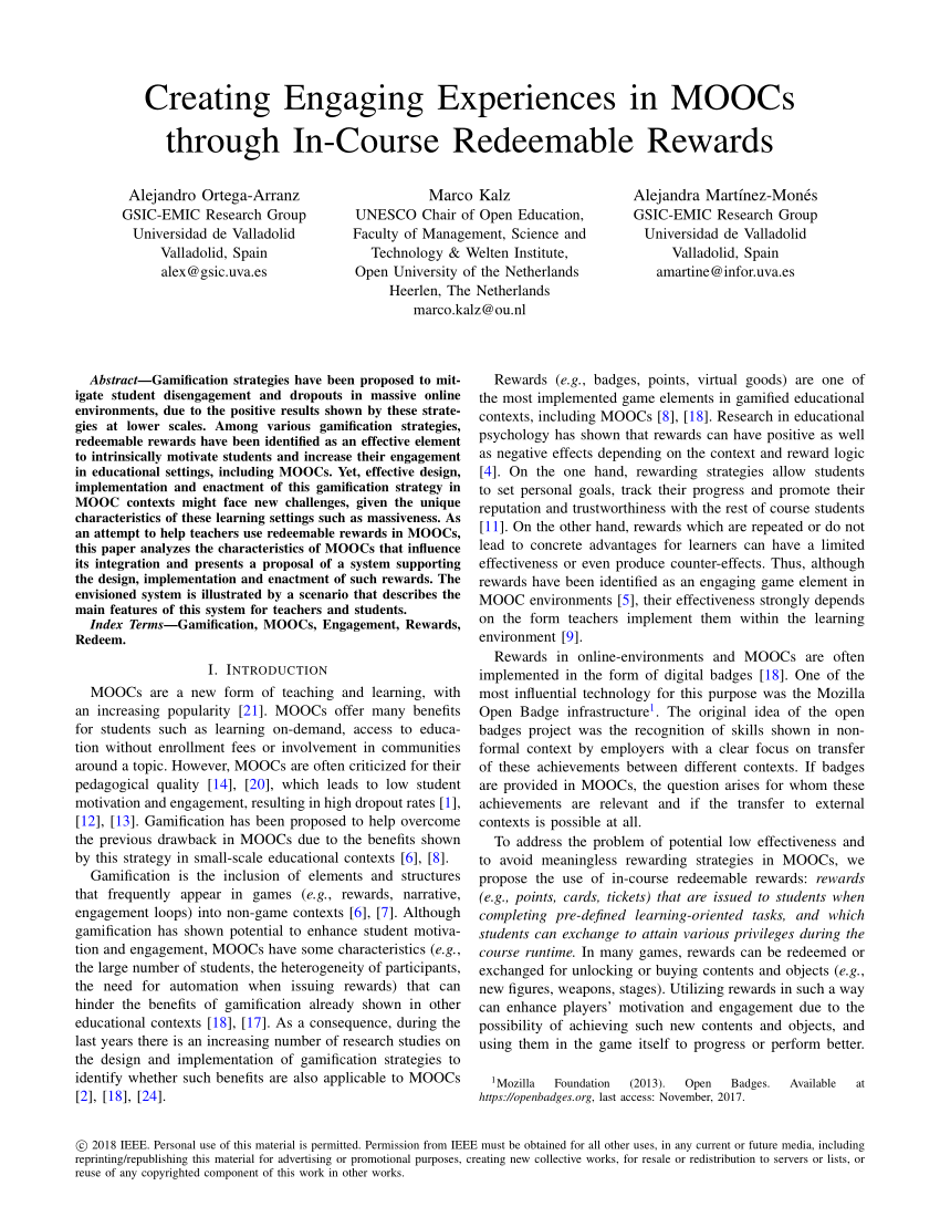 Pdf Creating Engaging Experiences In Moocs Through In