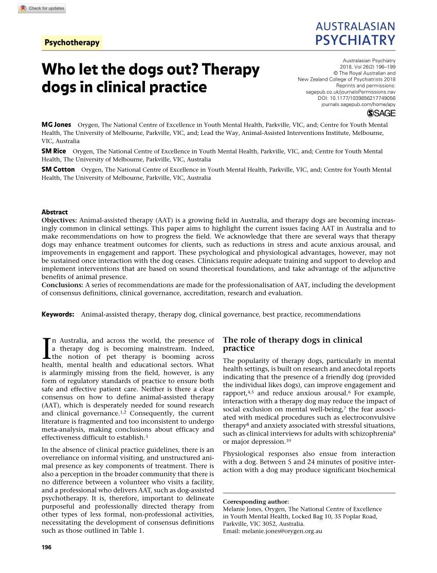 research articles on therapy dogs