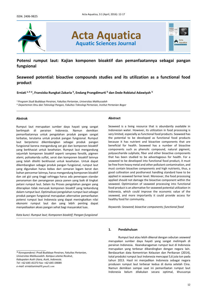  PDF Potensi rumput laut Kajian komponen  bioaktif dan 