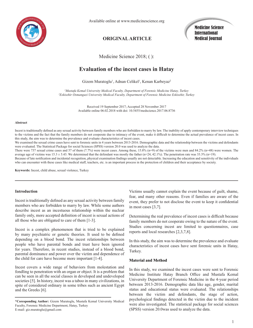 PDF) Evaluation of the incest cases in Hatay