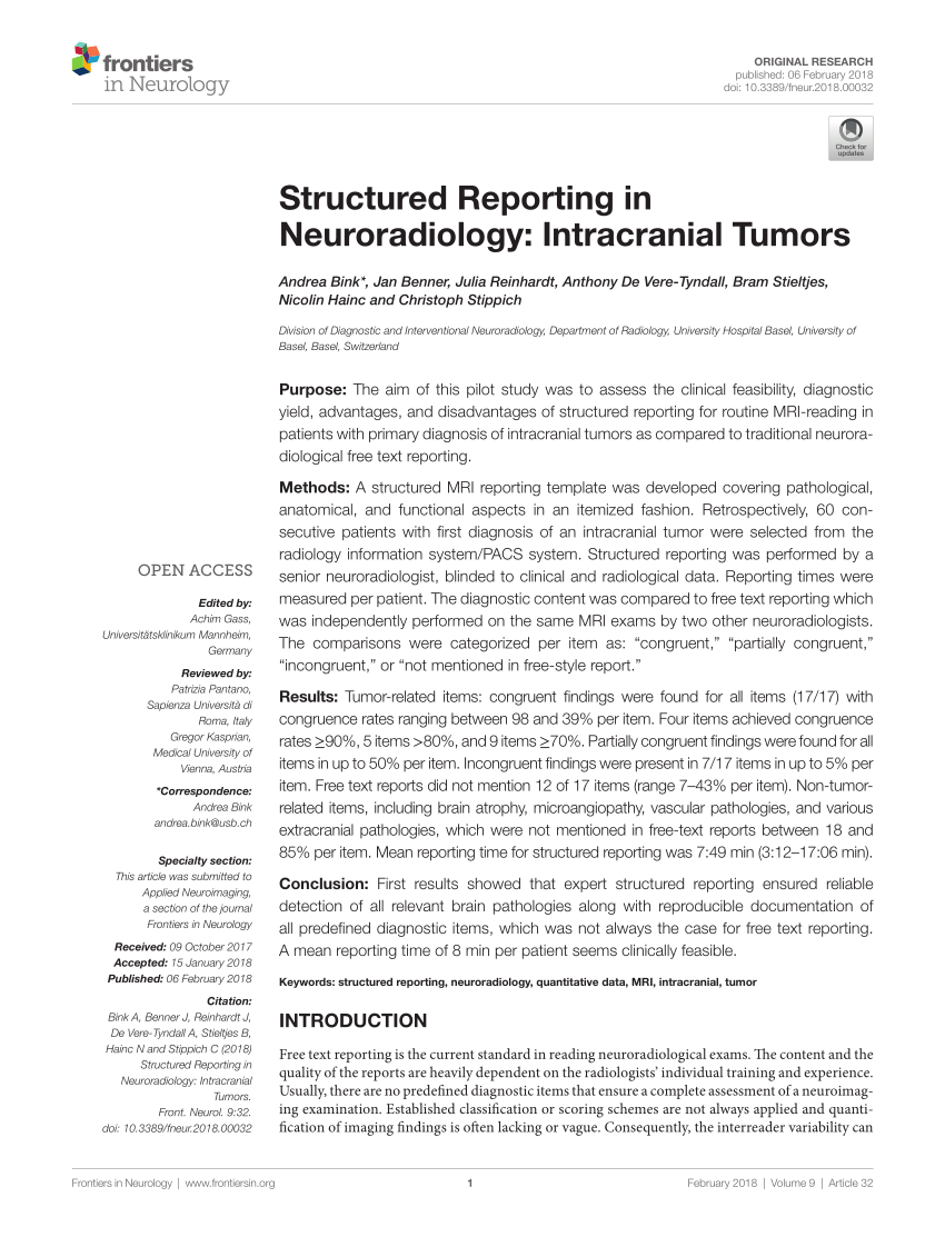 PDF) Structured Reporting in Neuroradiology: Intracranial Tumors