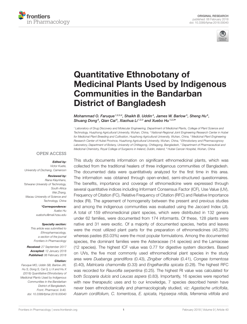 PDF) Quantitative Ethnobotany of Medicinal Plants Used by Indigenous Communities in the Bandarban District of Bangladesh pic