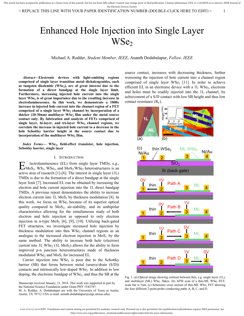 Pdf Enhanced Hole Injection Into Single Layer Wse2 7279