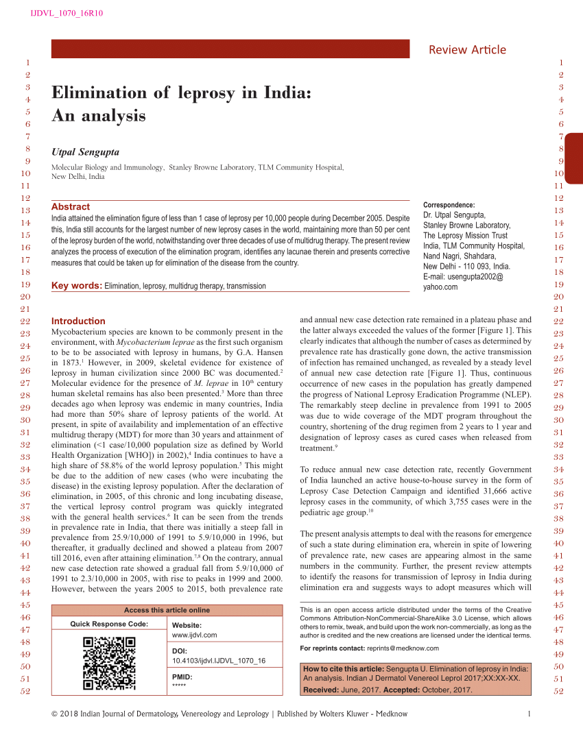 research paper on leprosy in india