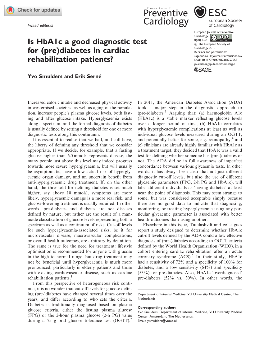 (PDF) Is HbA1c a good diagnostic test for (pre)diabetes in ...