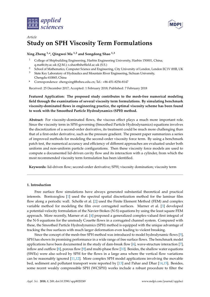 PDF) Study on SPH Viscosity Term Formulations