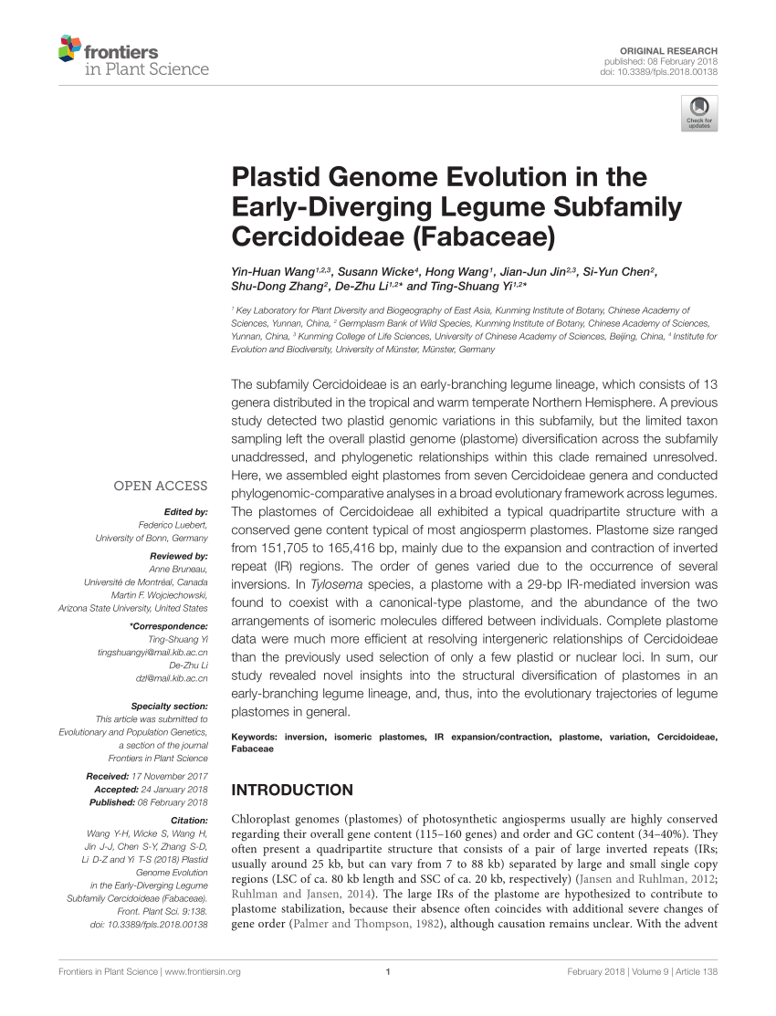 Pdf Plastid Genome Evolution In The Early Diverging Legume