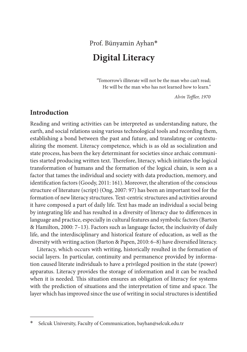 research paper on digital literacy impact on teaching learning process
