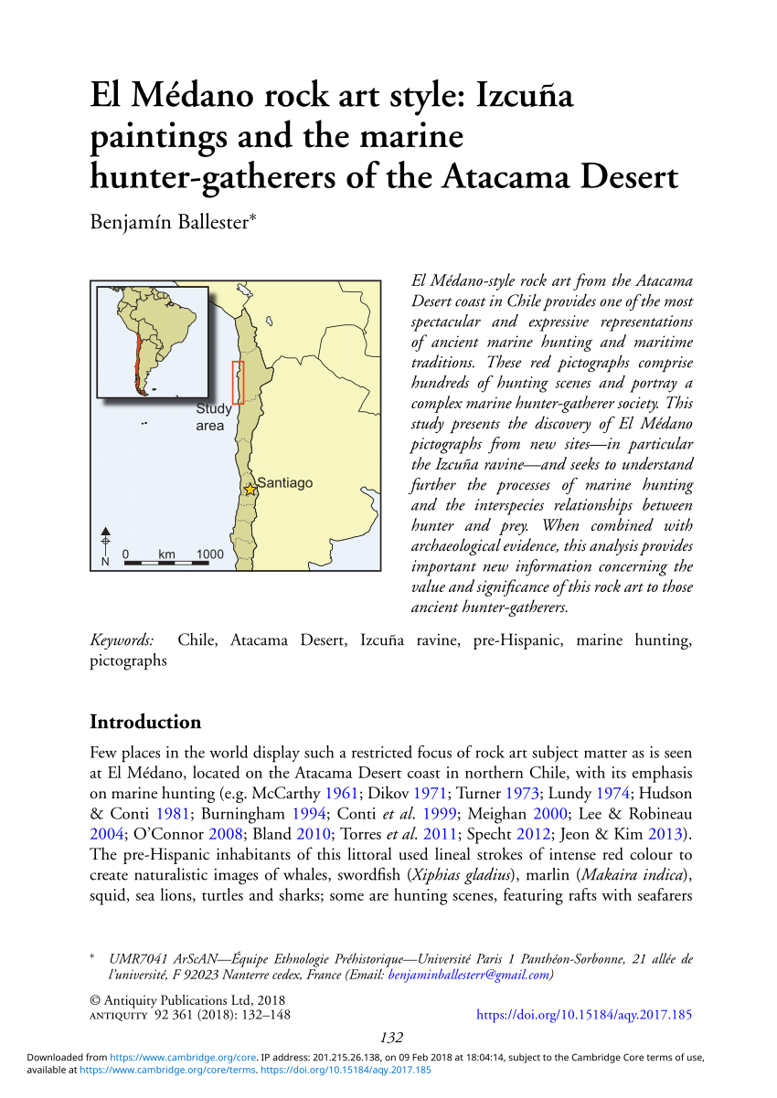 Pdf Ballester 2018 El Medano Rock Art Style Izcuna Paintings And The Marine Hunter Gatherers Of The Atacama Desert