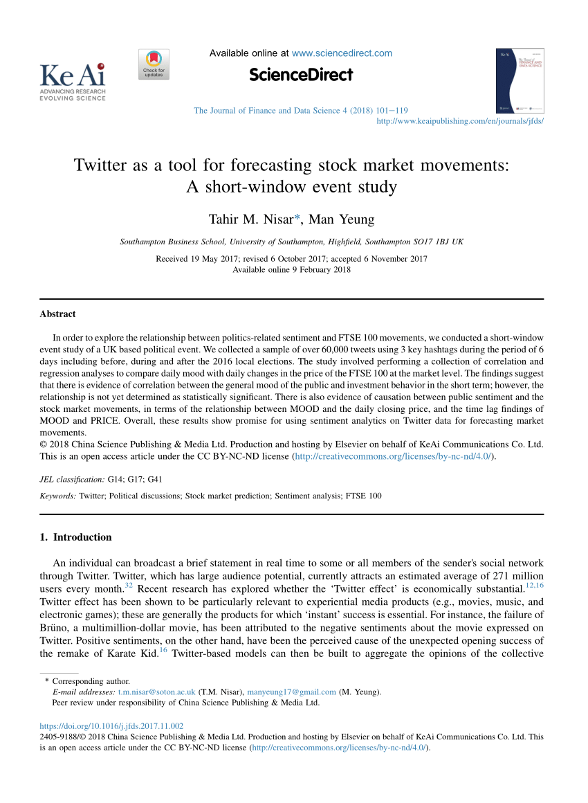 Pdf Twitter As A Tool For Forecasting Stock Market Movements A Short Window Event Study