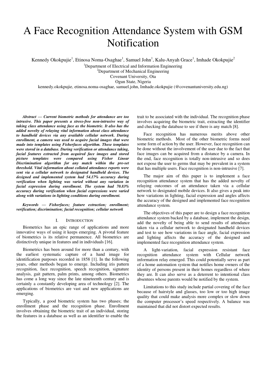 face recognition attendance system research paper ieee