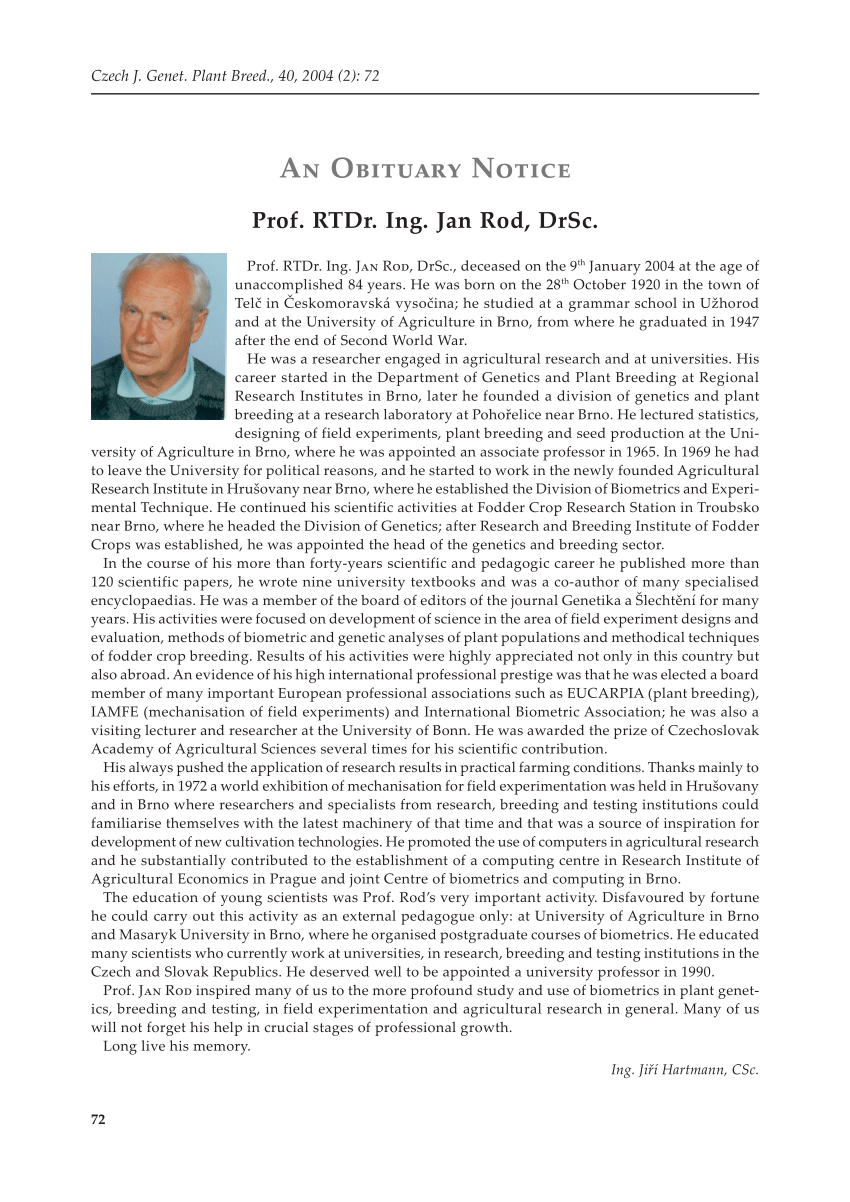 (PDF) Prof. RTDr. Ing. Jan Rod, DrSc