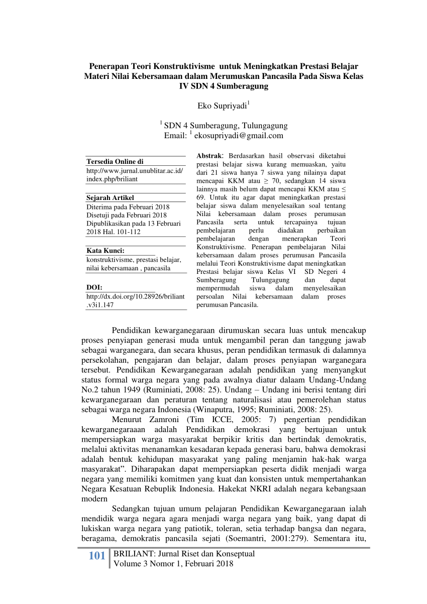 PDF Penerapan Teori Konstruktivisme Untuk