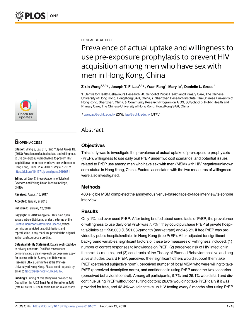 Pdf Prevalence Of Actual Uptake And Willingness To Use Pre Exposure Prophylaxis To Prevent Hiv 3035