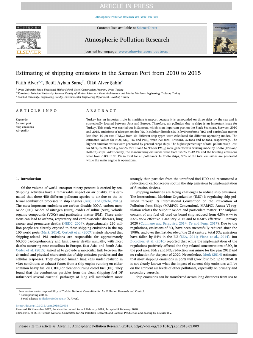 PDF Estimating of shipping emissions in the Samsun Port from 2010  