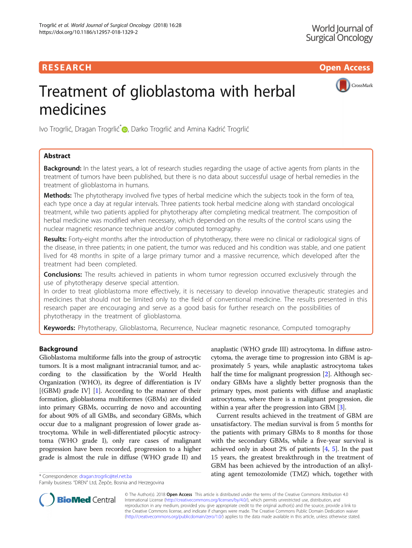 (PDF) Treatment of glioblastoma with herbal medicines