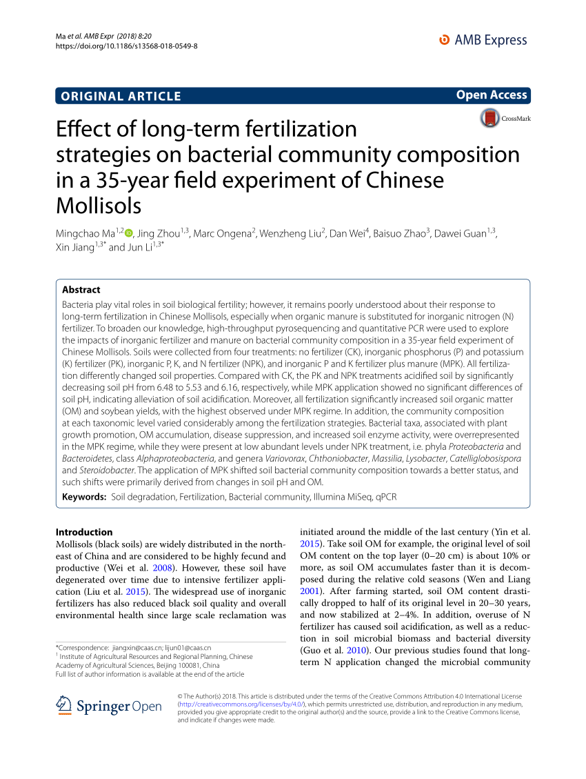 Pdf Effect Of Long Term Fertilization Strategies On Bacterial Community Composition In A 35 Year Field Experiment Of Chinese Mollisols