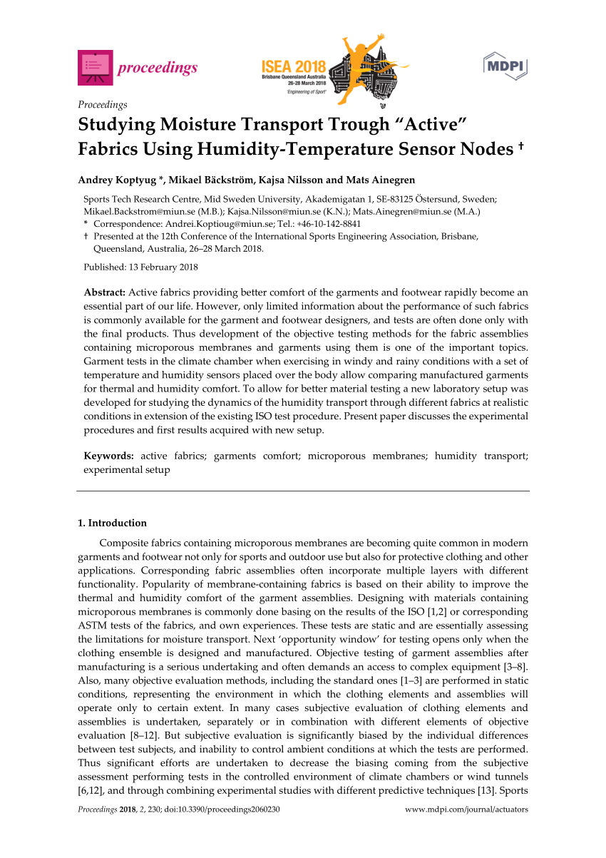 PDF) Studying Moisture Transport Trough “Active” Fabrics Using  Humidity-Temperature Sensor Nodes