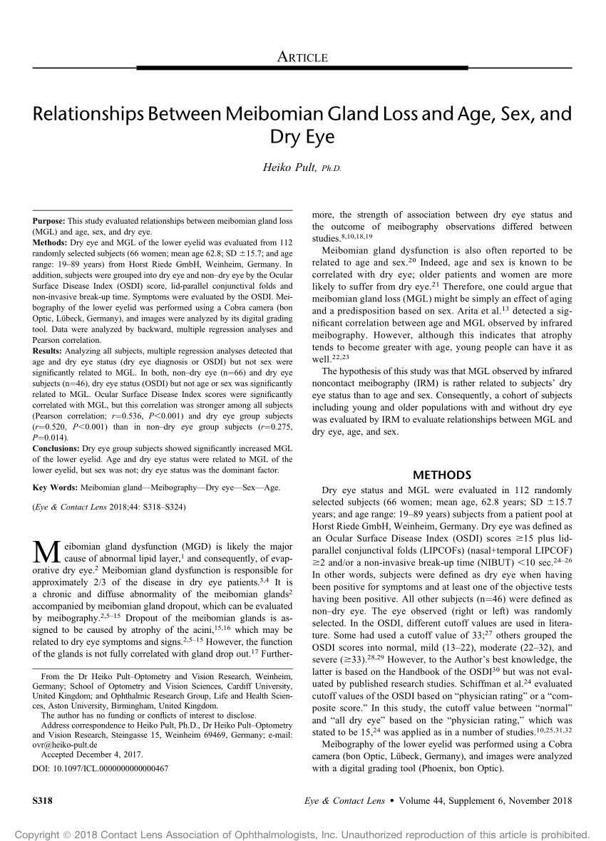 PDF) Relationships Between Meibomian Gland Loss and Age, Sex, and Dry Eye