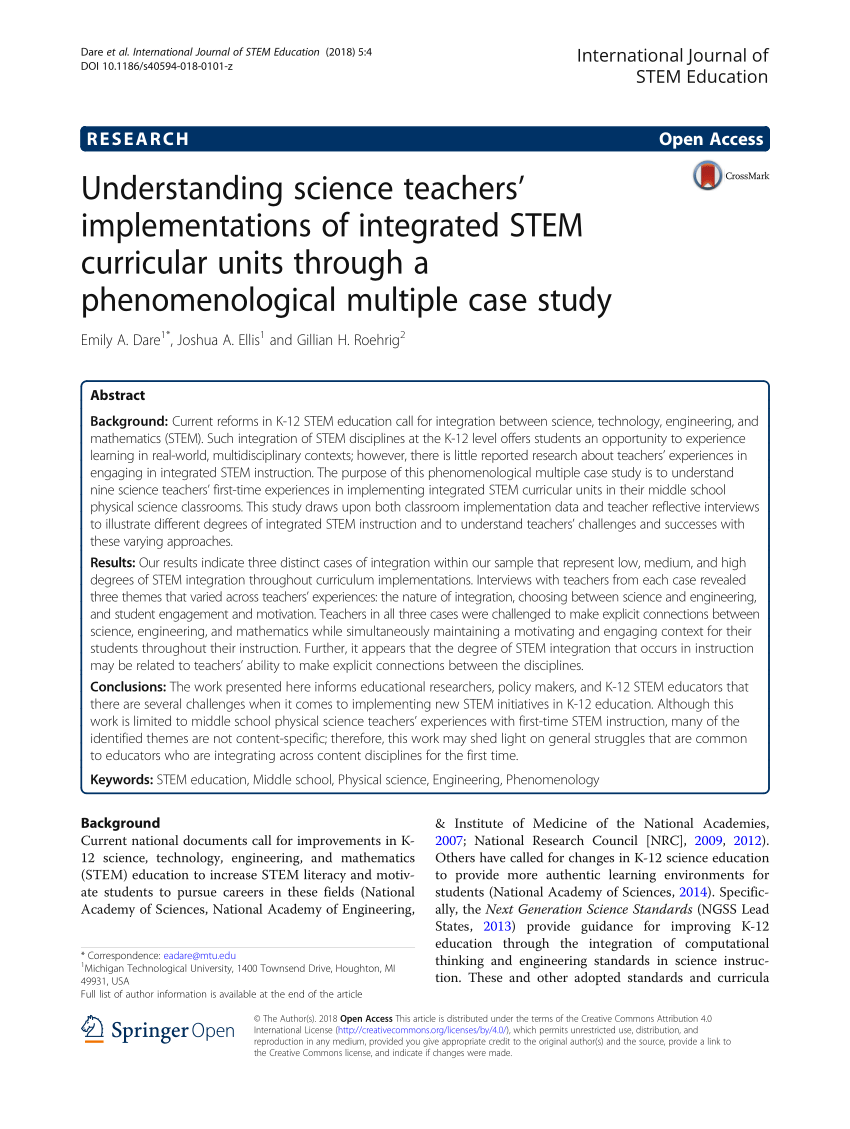 PDF) Understanding science teachers' implementations of integrated STEM  curricular units through a phenomenological multiple case study