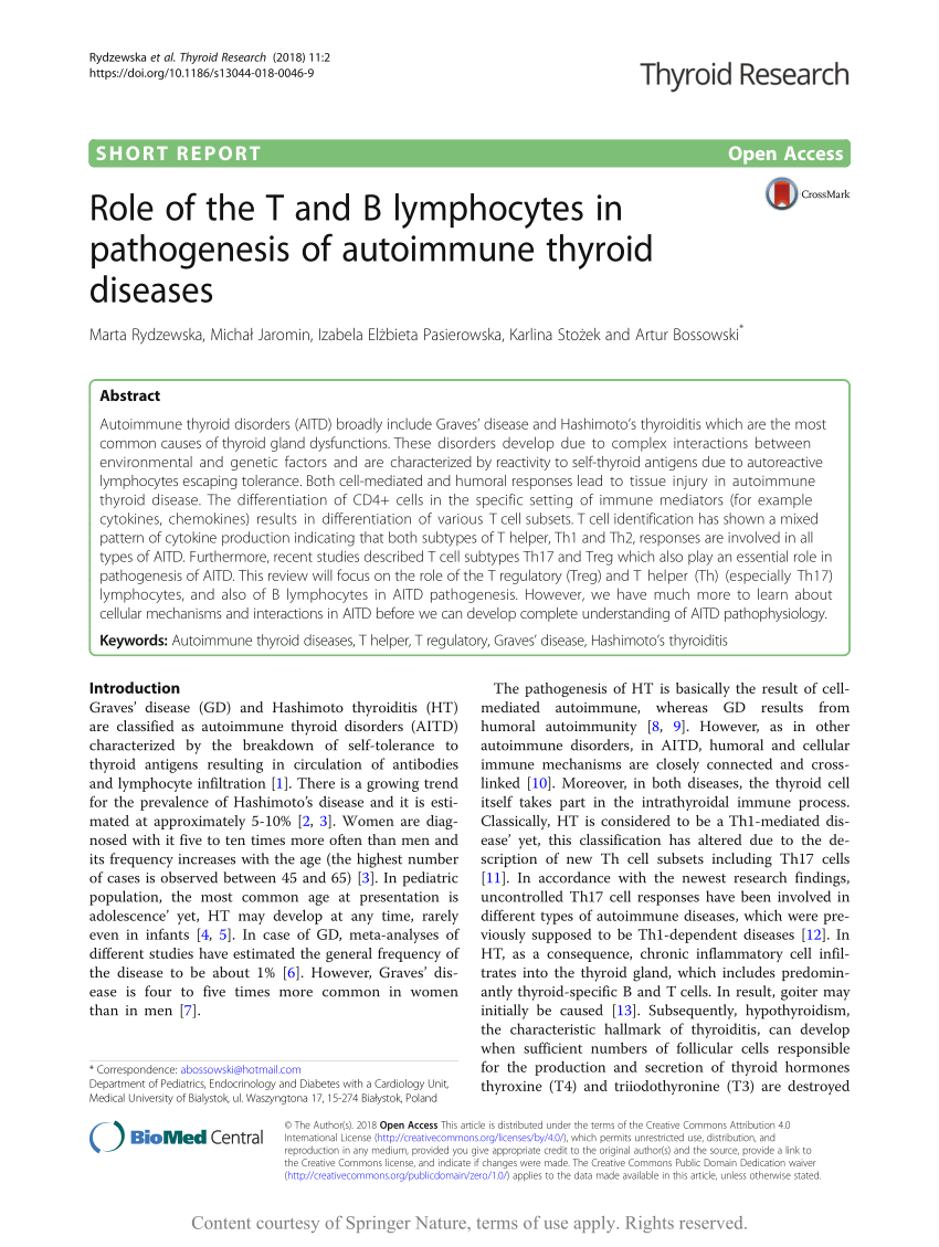 Pdf Role Of The T And B Lymphocytes In Pathogenesis Of Autoimmune Thyroid Diseases