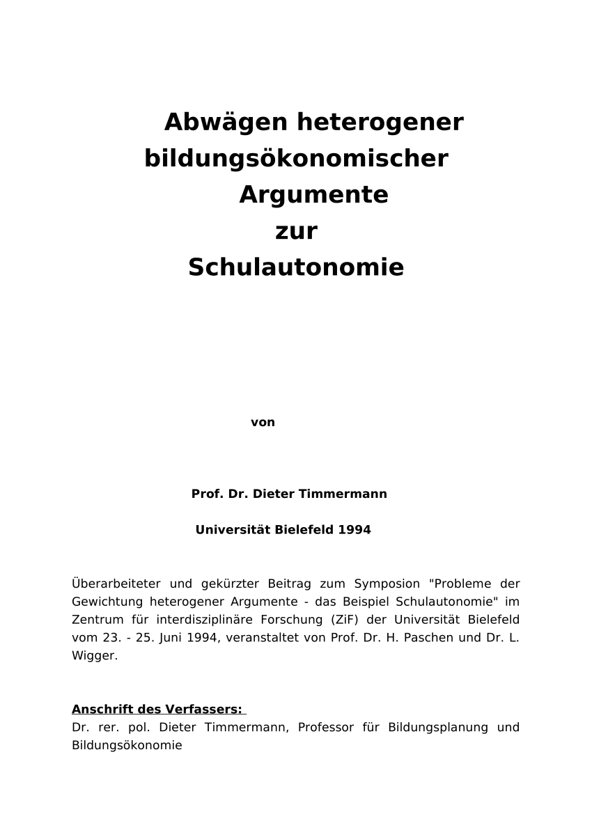 Pdf Abwagen Heterogener Bildungsokonomischer Argumente Zur Schulautonomie