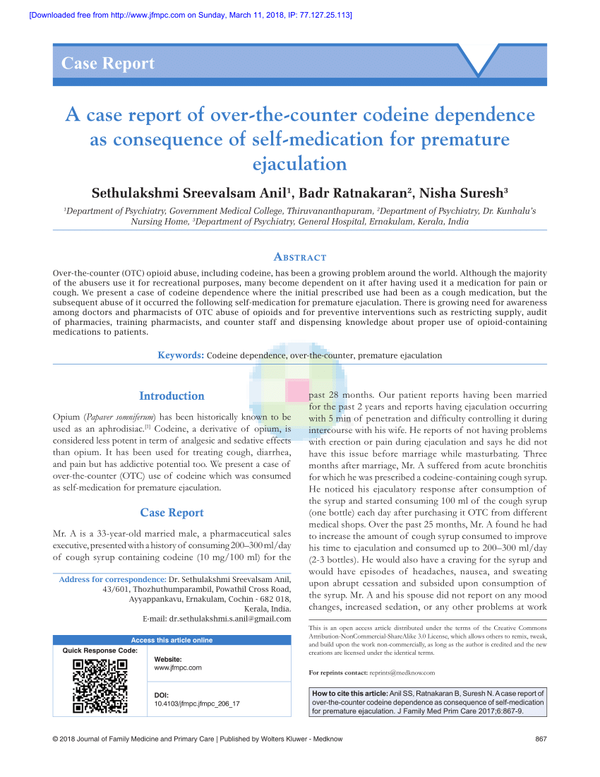 PDF A case report of over the counter codeine dependence as