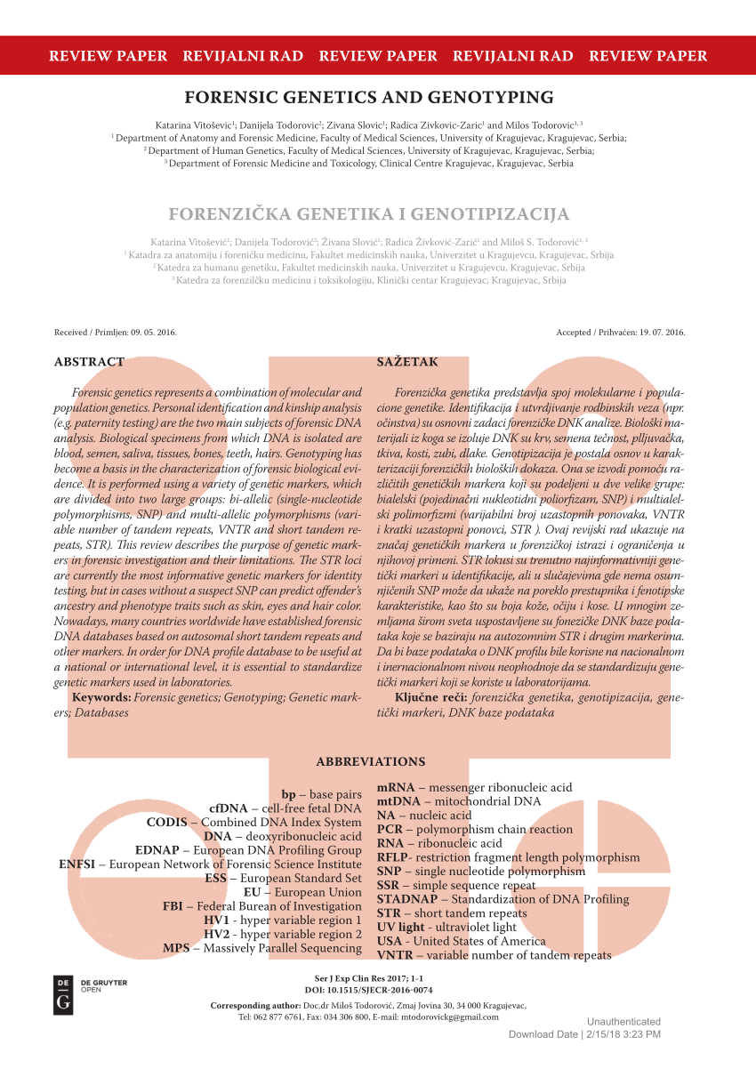 Pdf Forensic Genetics And Genotyping