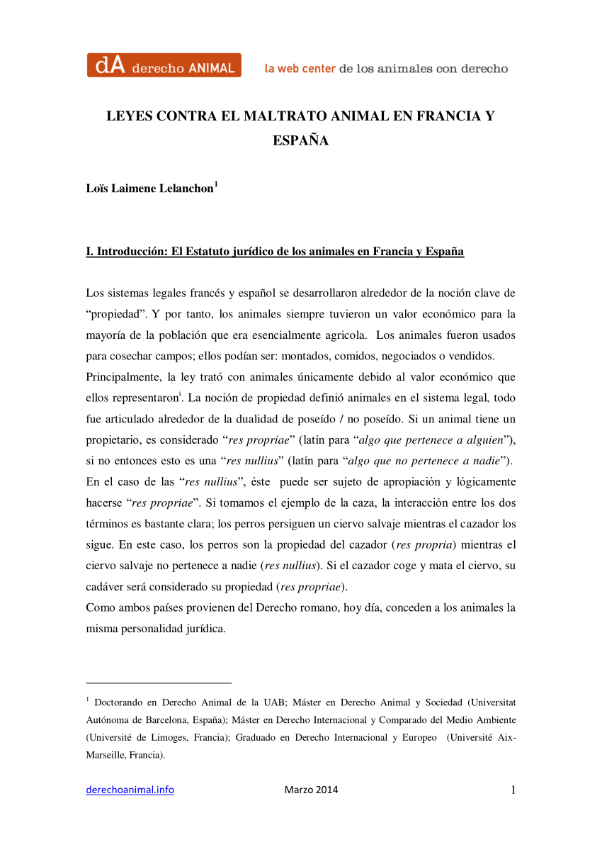 Pdf Leyes Contra El Maltrato Animal En Francia Y Espana